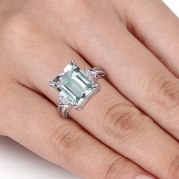 Sterling silver 3.52ctw. Green Amethyst & white Topaz ring.*Sells for $100. - Picture 8 of 8